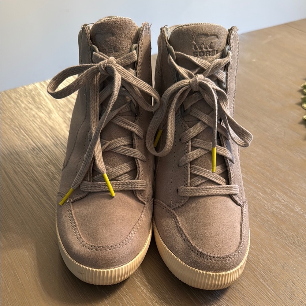 Sorel High-Top Wedge Sneakers in Light Grey